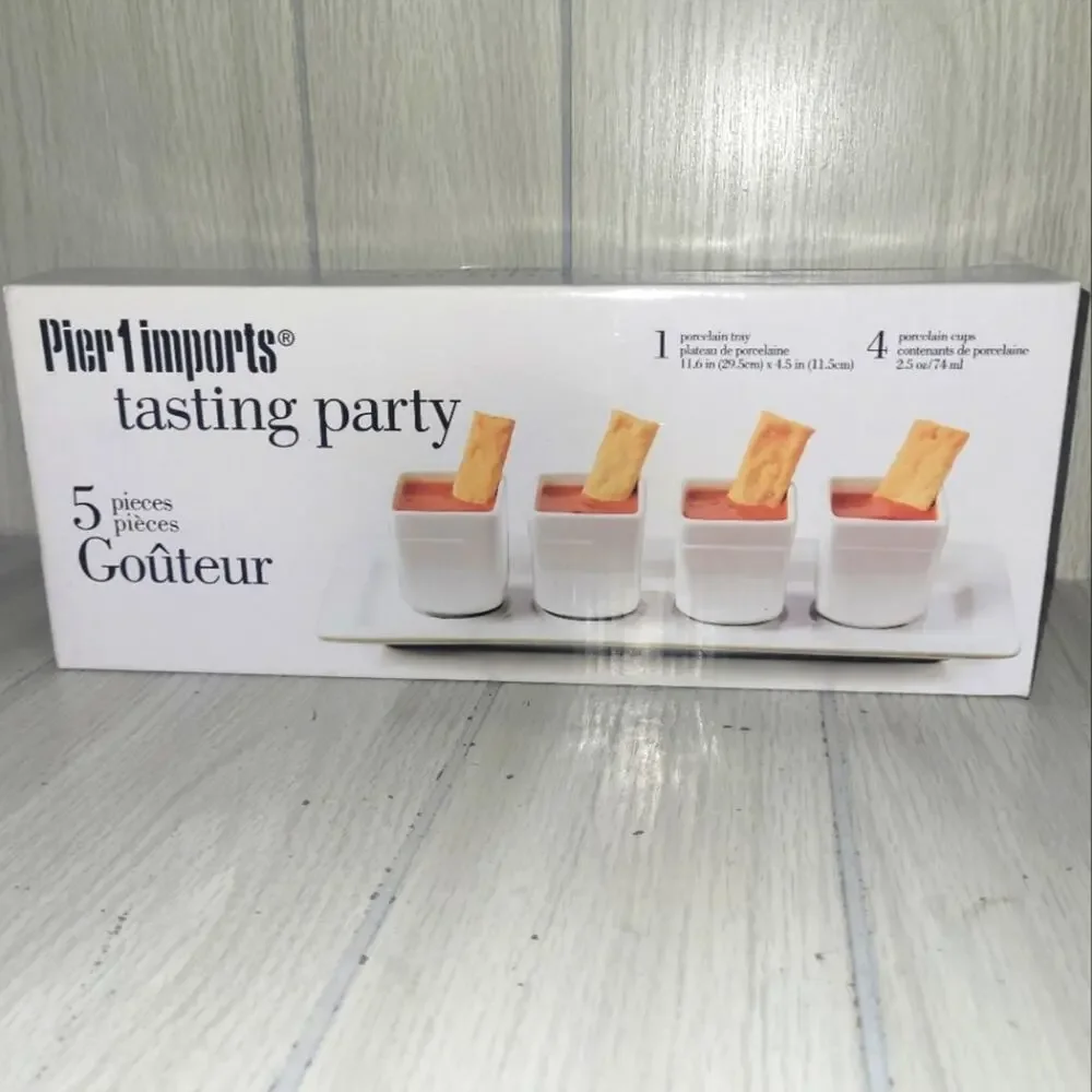 Pier 1 White Tasting Party Set 5 Piece Horsdoeuvre Tray White Stoneware NIB